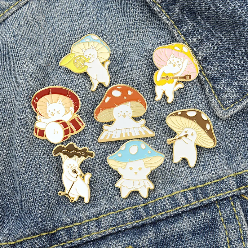 Cute Animal Enamel Pins Cute Mushroom Collection Funny Play And Sing Singer Brooches Lapel Cartoon Jewelry Gift For Kids Friend
