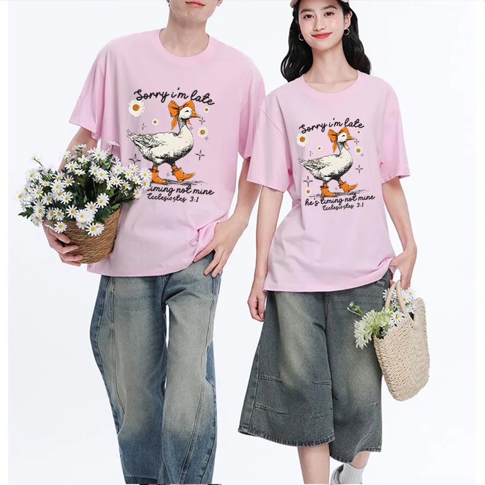 Duck With Bow And Boots Printed T Shirt Cotton S-XL Personalized Custom Casual Short Sleeve Tee Aesthetic Graphic Top Unisex Fit