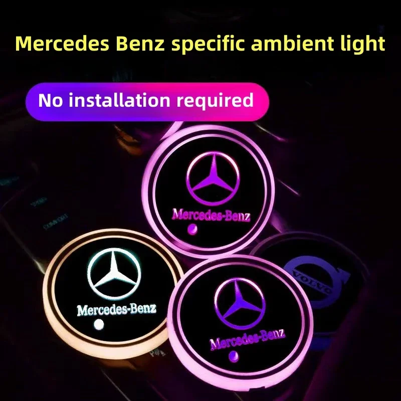 For Mercedes Benz C260 W204 W205 W211 W212 W190 Auto Interior Atmosphere Light Coaster LED Illuminated Car Water Cup Coaster