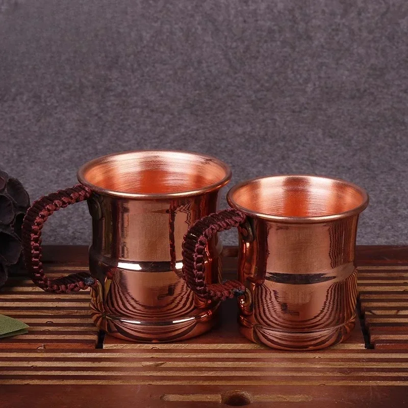 Handcrafted Pure Copper Beer Milk Mug Weave Handle Thickened Moscow Water Mule 400 ml Breakfast Cup Moscow Drinkware Tableware