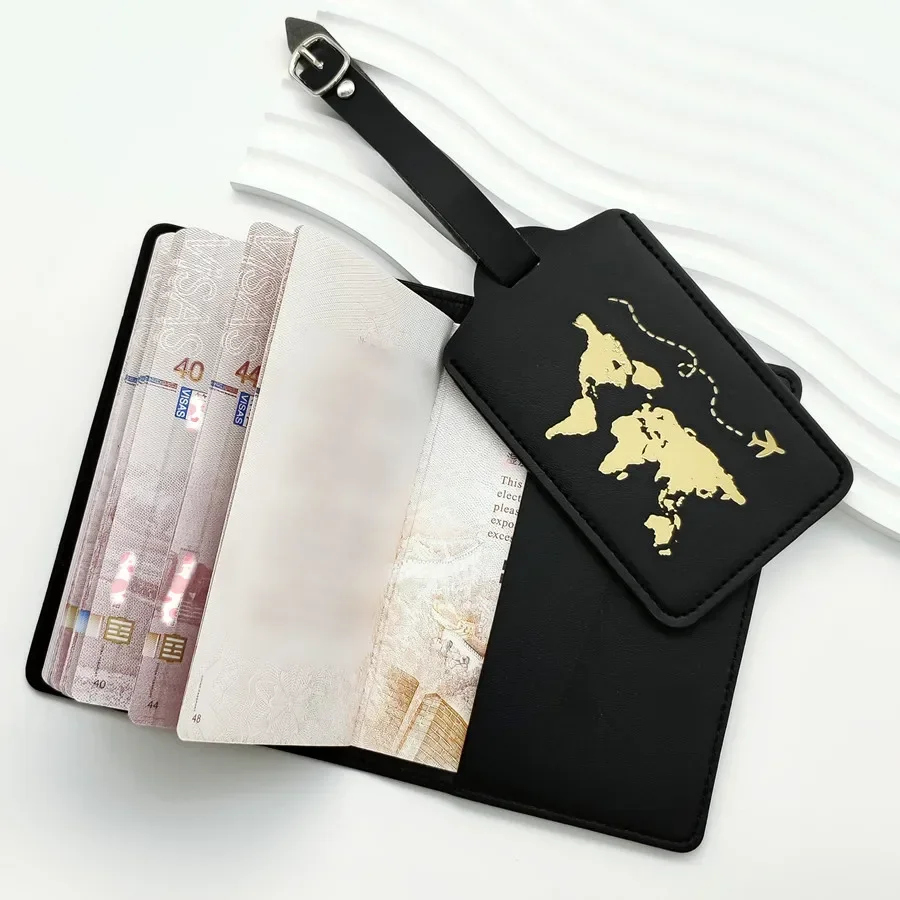 2PCS/Set Passport Cover Luggage Suitcase Tag With Name ID Card Anti-lost PU Leather Wallet Travel Accessories For Flight Couples