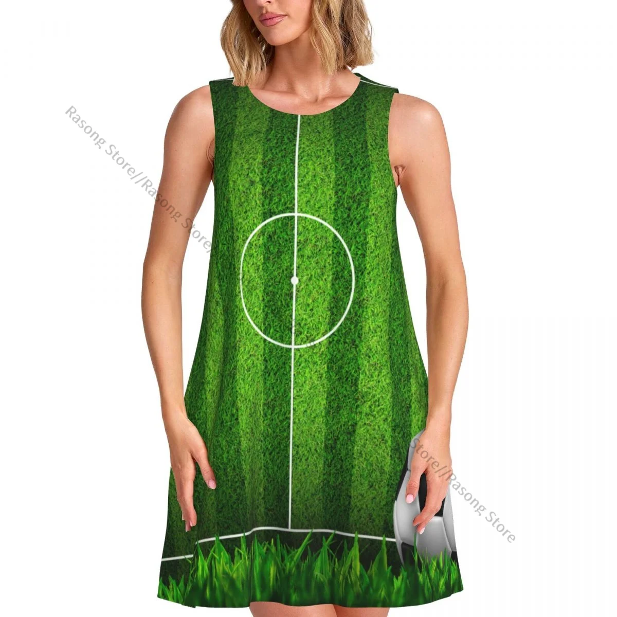Women's Dress Summer Casual T Shirt Dresses Beach Cover up Soccer Football On Grass Field Tank Dress