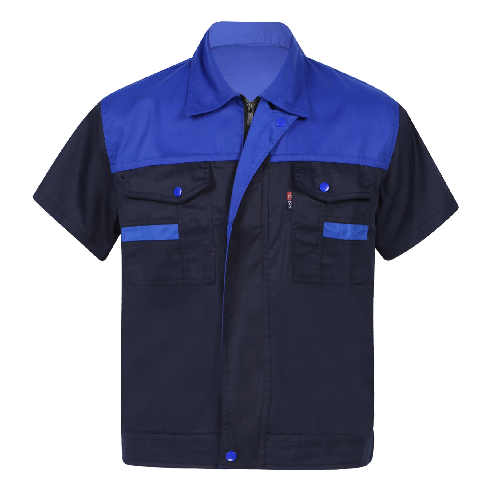 Workshop Industrial Uniforms Mens Color Block Short Sleeve Work Shirt Man Turn-Down Collar T-shirts Cost Motor Mechanic Uniform