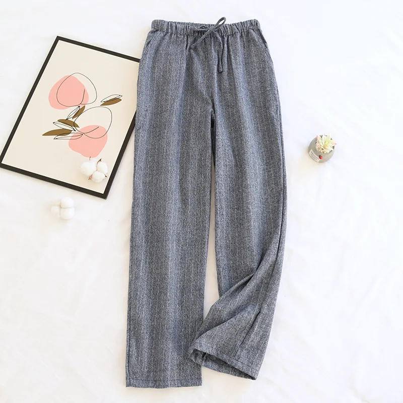 Nuevos pantalones de pareja de primavera y otoño, pijamas cepillados de algodón puro 100%, pantalones de casa informales sueltos de talla grande