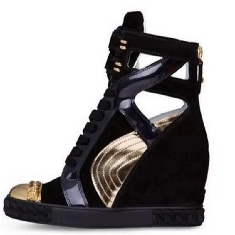 

Height Increasing Sneaker Woman Wedge Casual Shoes Mixed Colors High Top Hidden Heel Female Flats Shoes Top Quality Real Photo