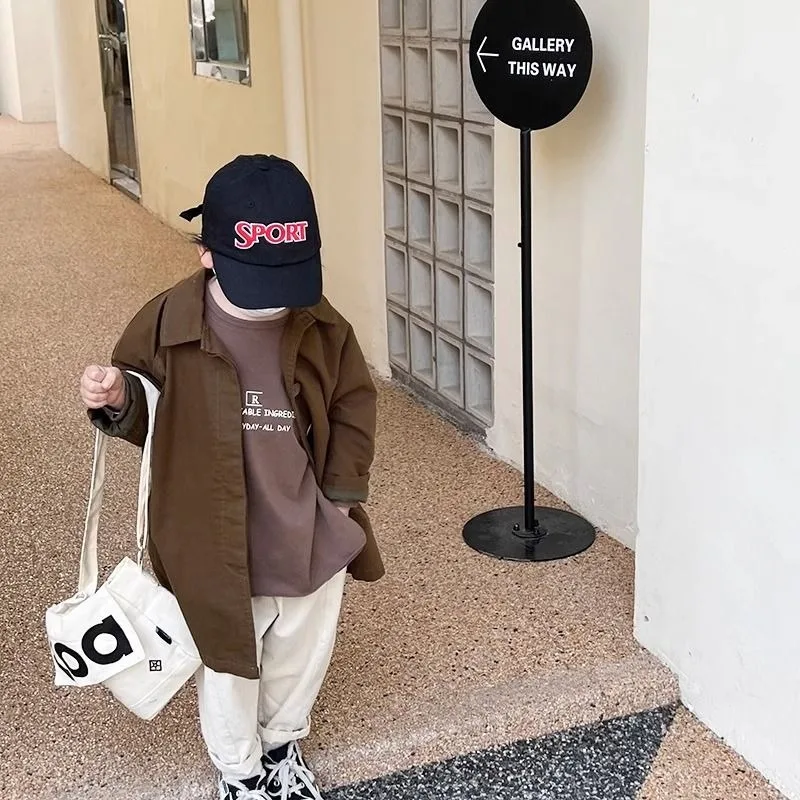 

All Season Kids' Cotton Trench Coat Korean Style Unisex Mid Length Versatile Casual Top for Boys Girls