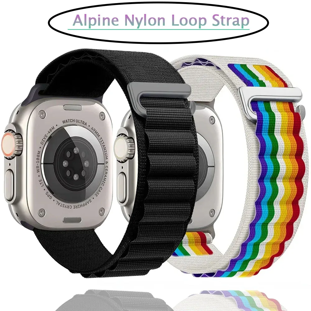 النايلون جبال الألب حلقة حزام ل أبل الترا 2 49 مللي متر 10 42 مللي متر 46 مللي متر 9 8 7 45 مللي متر 41 مللي متر الرياضة سوار معصمه iWatch 6 5 4 SE2 حزام
