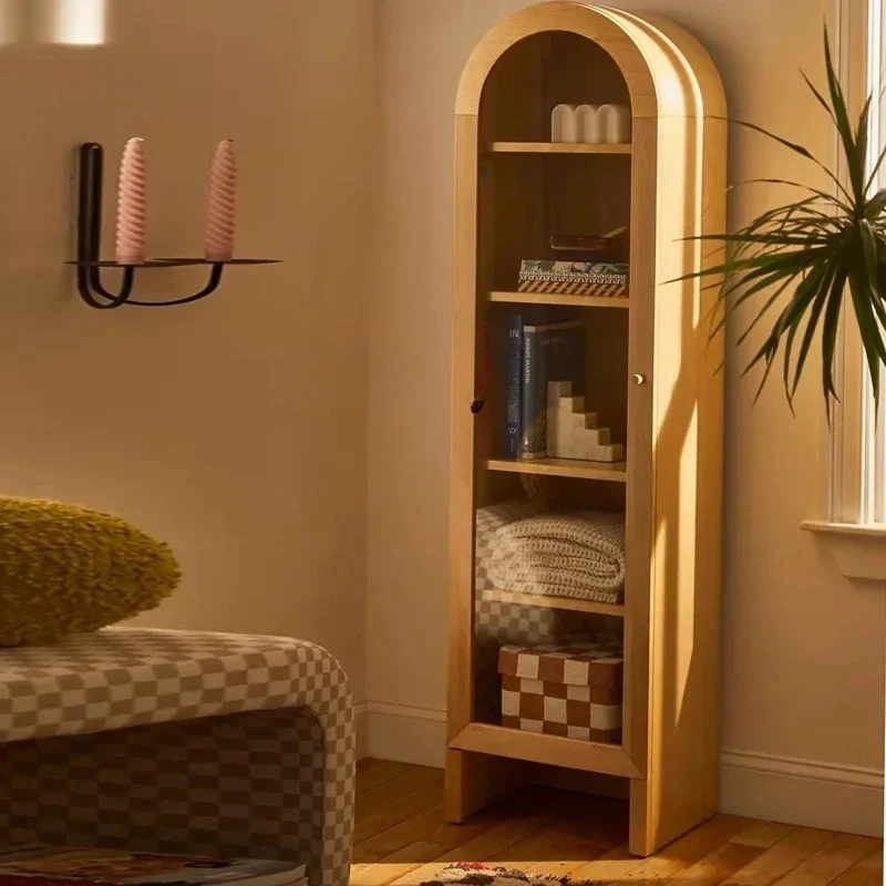

American-Style Solid Wood Bookcase French Arch Side Cabinet Display Curved Black French Bookcase