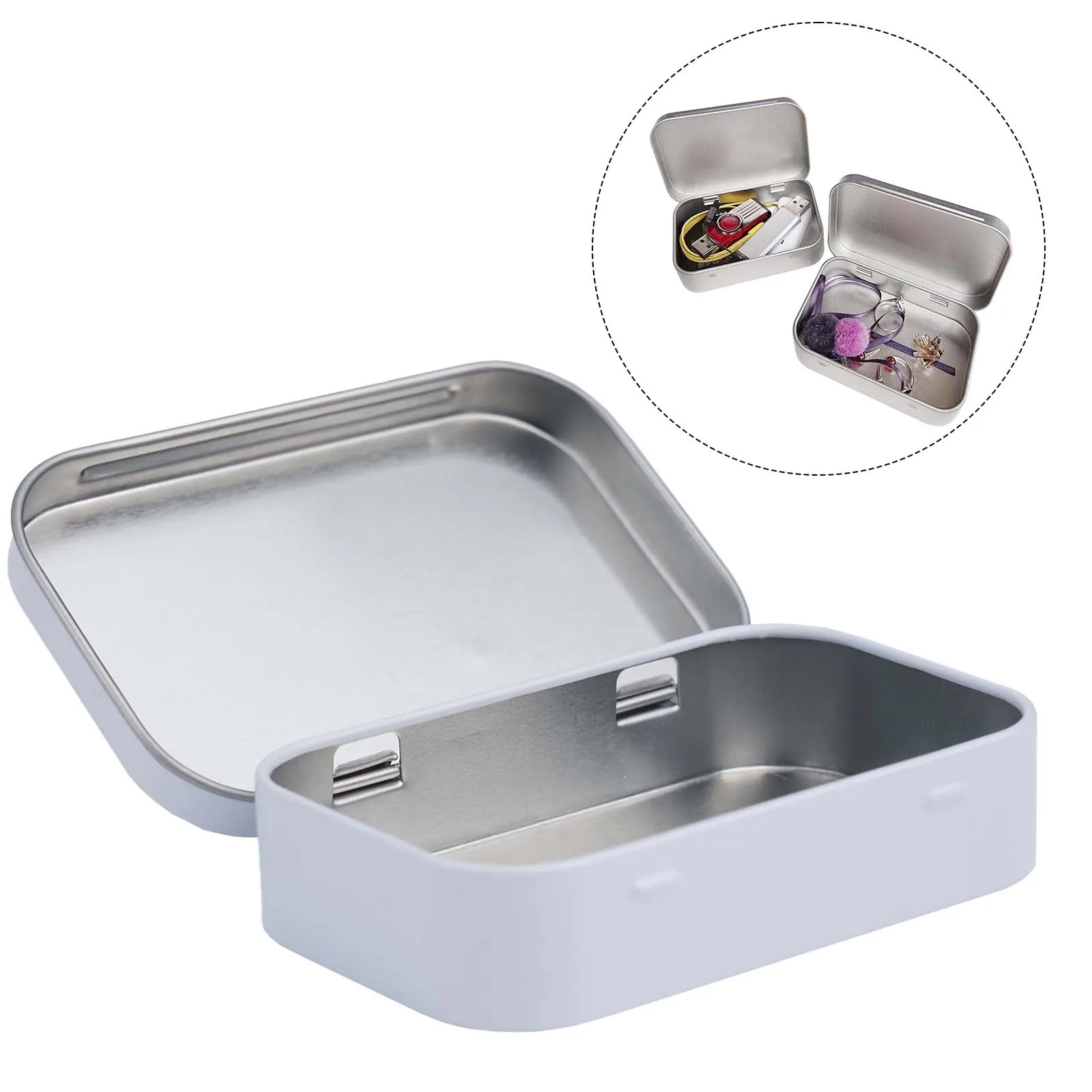 Storage Box Metal Rectangular Mini Empty Tin Box Tinplate Bin Jar Flip Hinged Container Personal Belongings Household Supplies