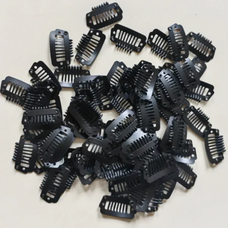 500pcs 2.3cm 7 teeth black color Metal Snap Clips for Hair Extensions Clip-on Wig Wigs Weft Hairpiece I Shape Metal Clips