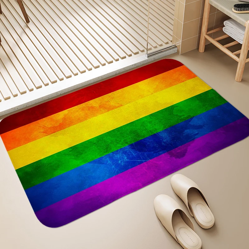 Rainbow LGBT Pride Flag Bath Rug Floor Mats Front Door Funny Doormat Entrance Door Hallway Veranda Toilet Sleeping Room Carpet