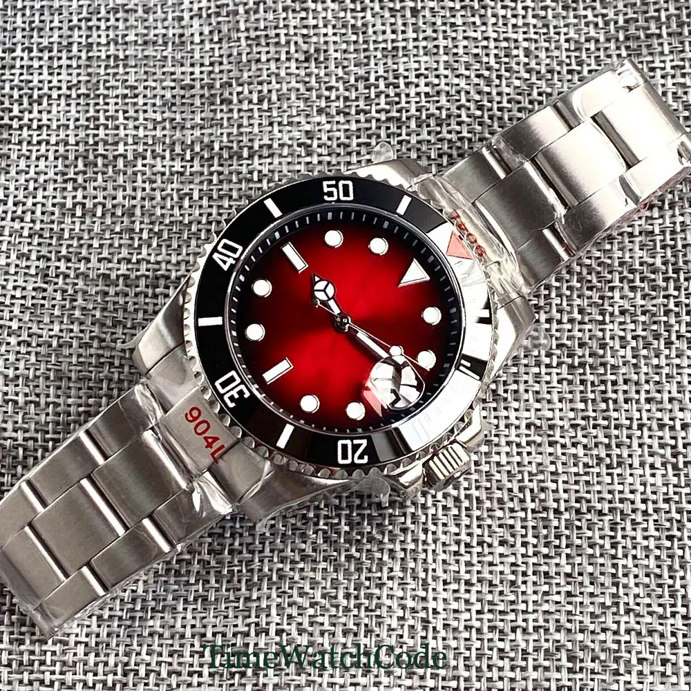 Tandorio-NH35A Montre Mécanique existent pour Homme, Montre de Plongée 20 Iko, Étanche, Verre Saphir, Date, Imagope, Cadran Rouge, Bracelet SION L,