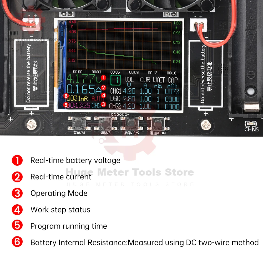 18650 Lithium Battery Capacity Tester Module Type-C 2.4 Inch Color Screen Display 8 Channel Charging and Discharging Module