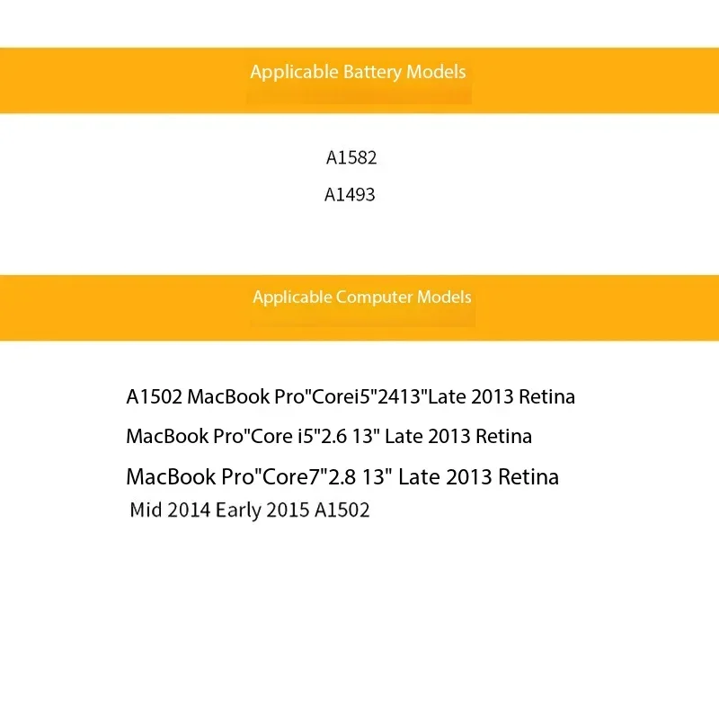 11.34V 6330mAh Li-ion Replacement Battery For Apple MacBook 13 inch A1502 A1582 A1493 MF840 ME865 MF841