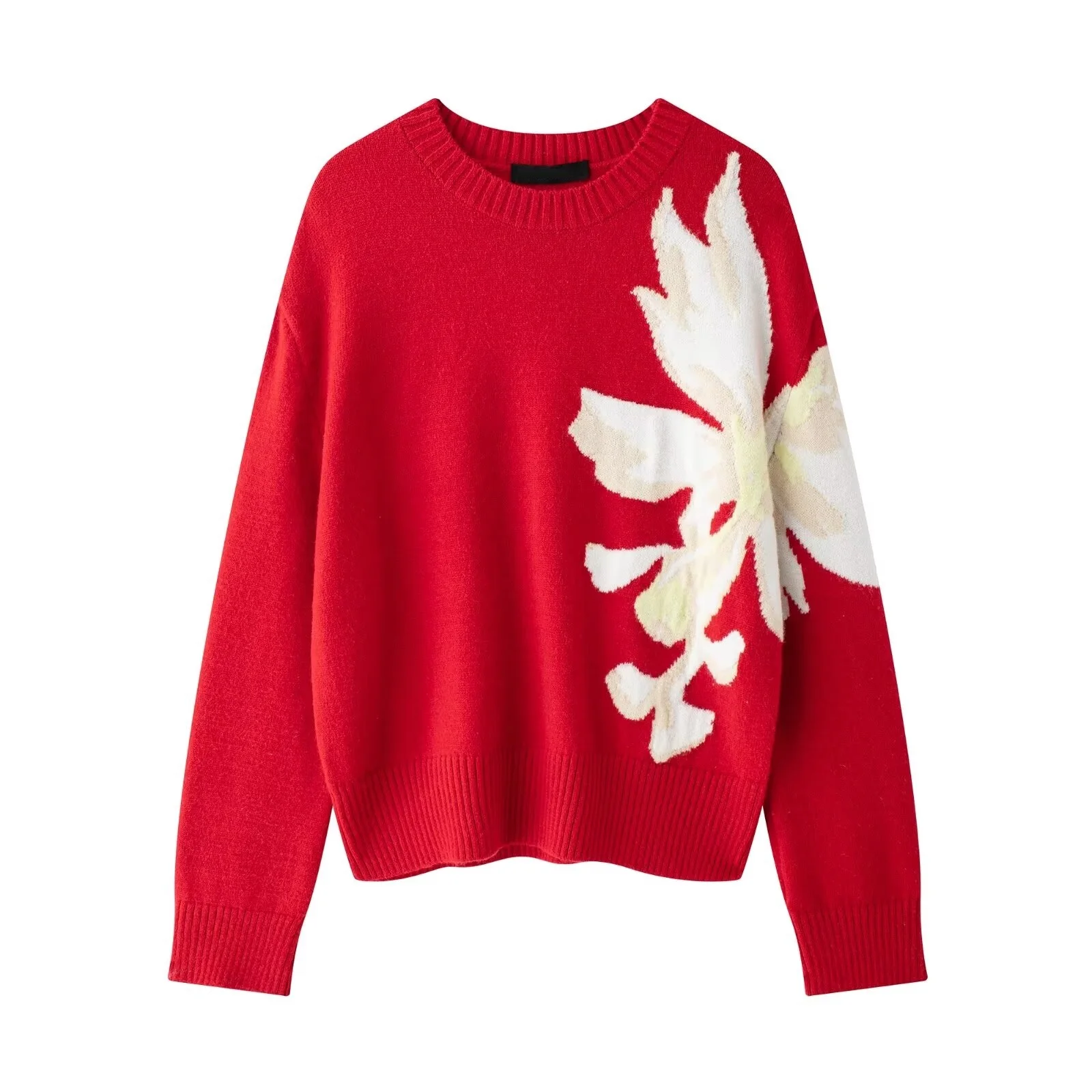 Tangada 2024 Autumn Winter Women Flower Jacquard Oversized Loose Knitted Sweater Jumper Female Pullovers 3H0927