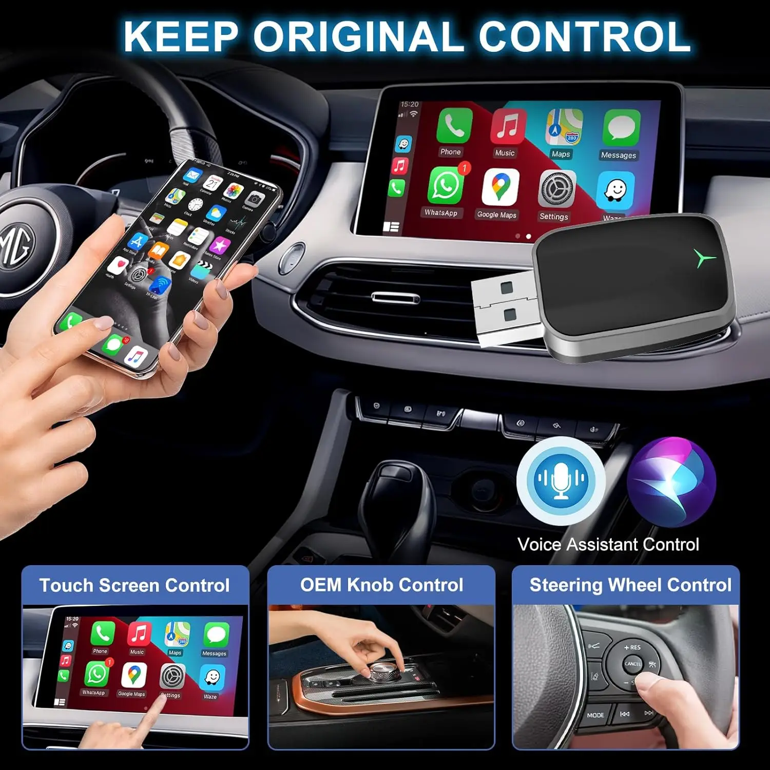 2025 2in1 Wireless Carplay&Android Auto Box  Wired to Wireless Dongle Automatic Connect Adapter Bluetooth Plug&Play Mini Box