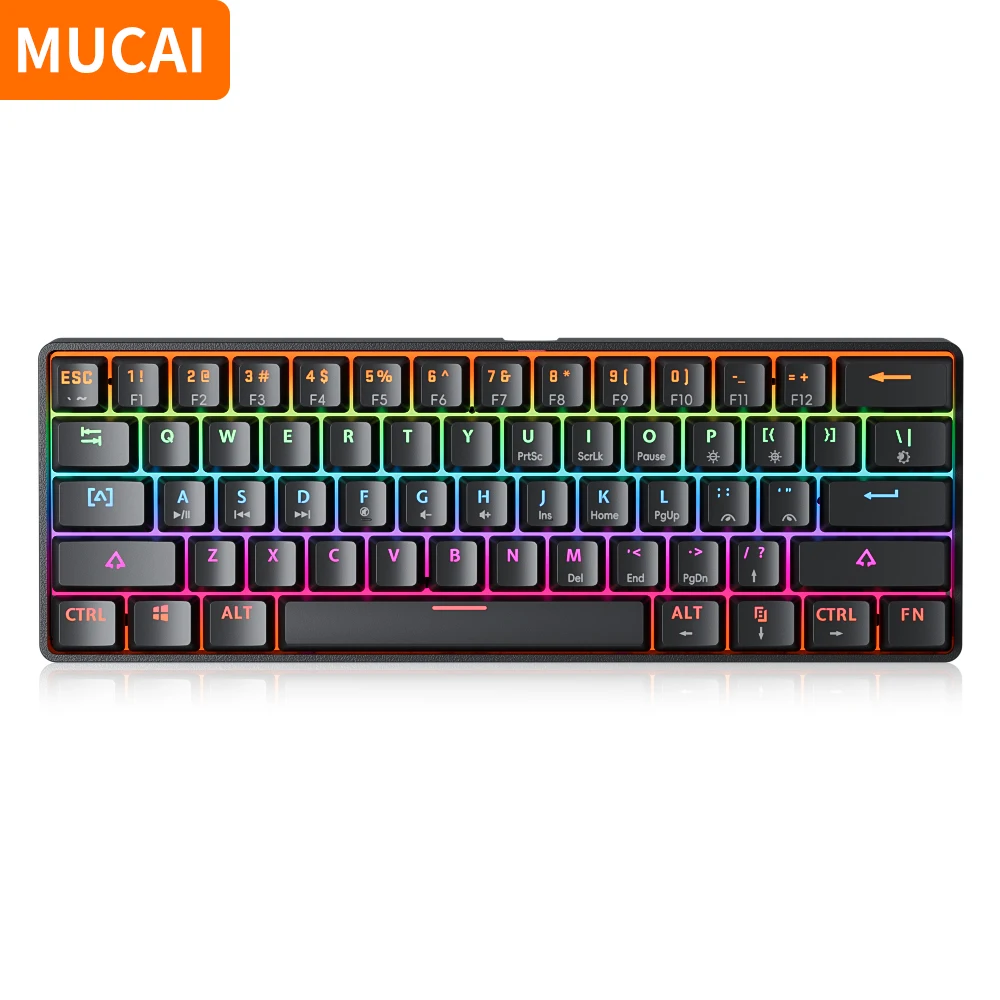 MUCAI MK61 Mechanical Keyboard Portable 61 Keys RGB LED Backlit USB Wired Office/Gaming Keyboards for Mac, Android, Windows