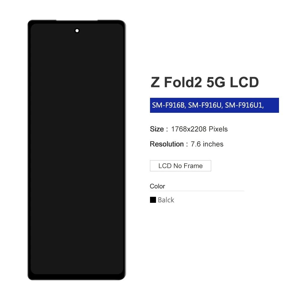 For Samsung Z Fold 2 5G LCD Display 7.6'' External Touch Screen