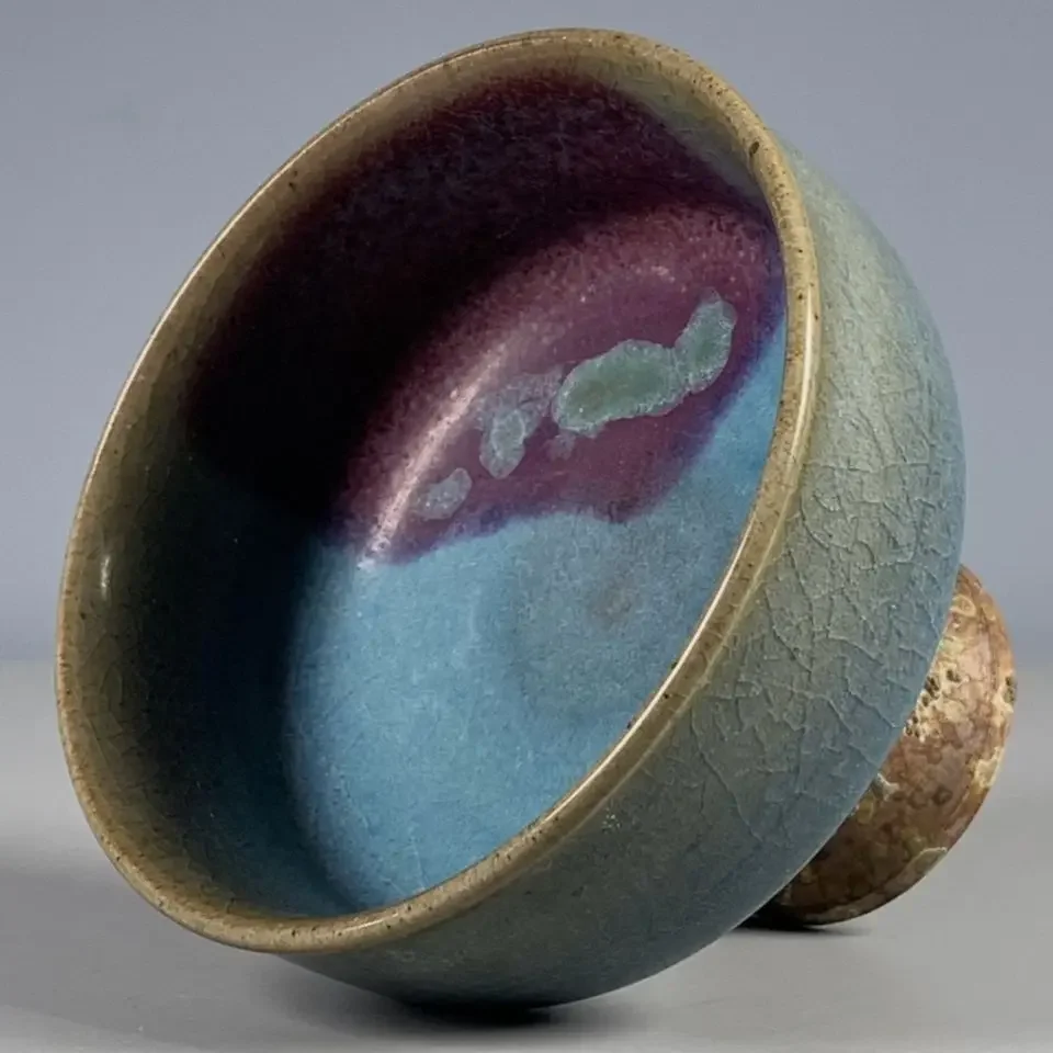 Ancient Chinese vessels Jun porcelain crackle high-foot cup Antiques and antiques collection Decoration Crafts Desktop ornaments