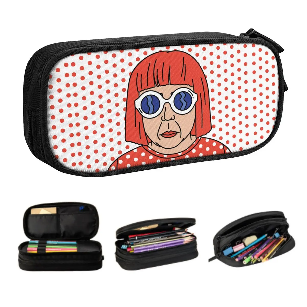 

Custom Cute Yayoi Kusama Self Portrait Pencil Cases for Girl Boy Large Storage Pencil Pouch School Supplies