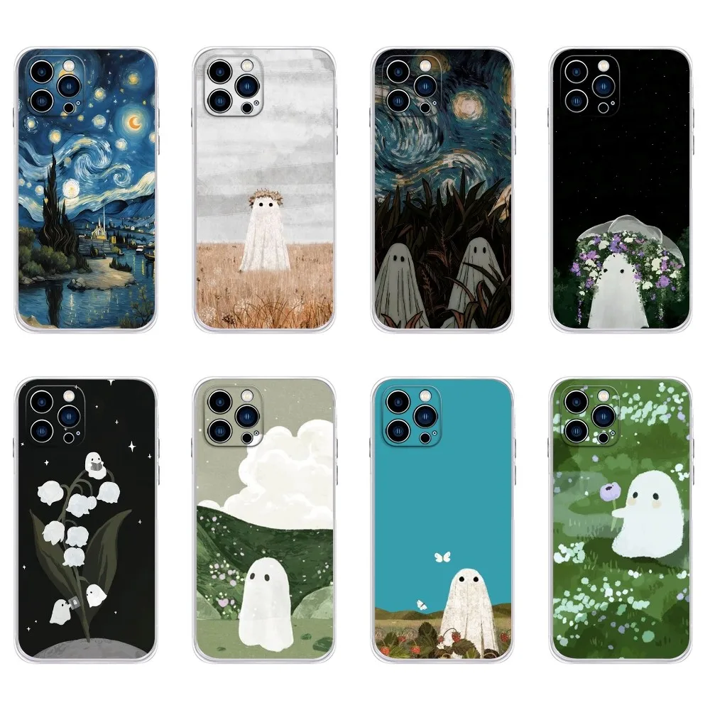 

Cute Ghost Phone Case For IPhone 15,14,13,11,12 Pro Max Mini X XR XS 7,8 Plus SE Transparent Cover