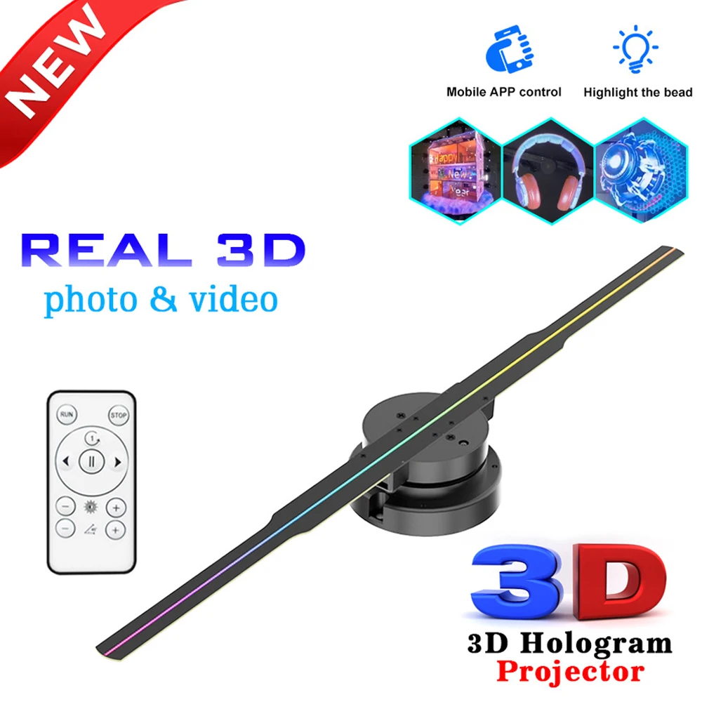 3D Hologram Fan,3D Holographic Projector Holographic Advertising Display with Remote and Bluetooth for Business Store Signs,Bar