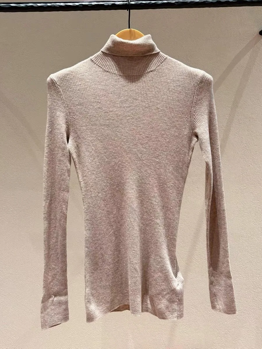 High-End Knitted Long Sleeve High Collar Autumn Winter Fashionable Slim Fit Striped Base Shirt European Style Women's Knitwear
