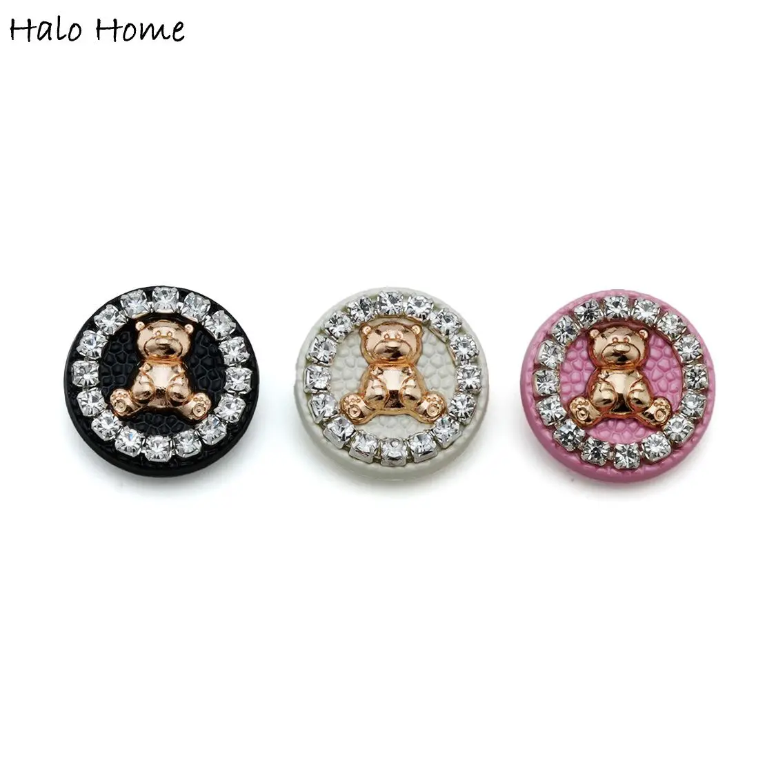 5pcs 3D Bear particle grain with rhinestone metal buttons for sewing crafts diy decor 18/23mm