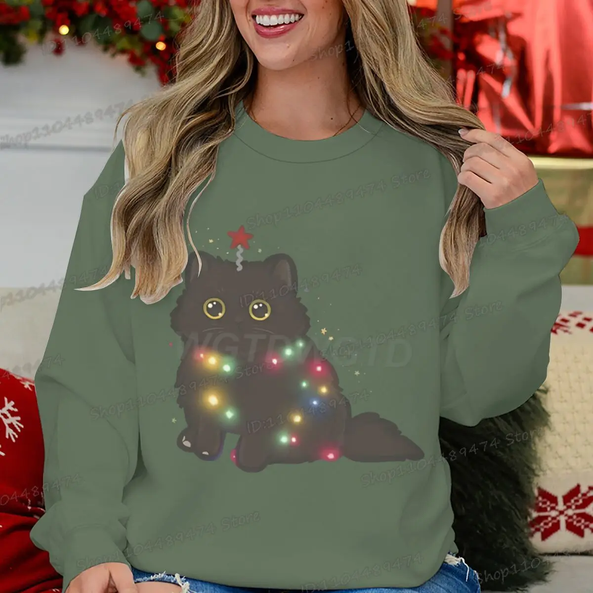 Cartoon Christmas Cat Sweatshirts Animal Lover Men Women Y2K Sudaderas Autumn Winter Aesthetic Merry Christmas Pullover Tops
