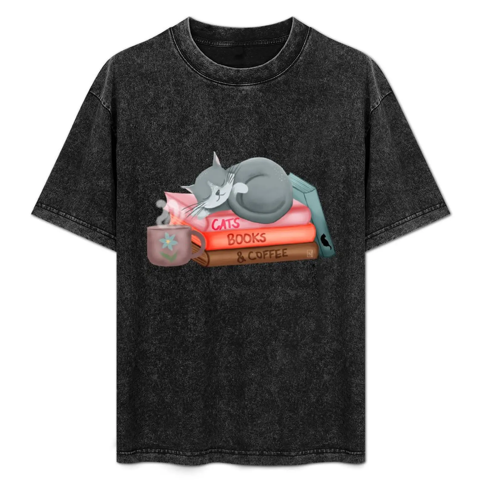 Cats, Books, and Coffee T-Shirt anime figures vintage new edition blacks t shirts for men