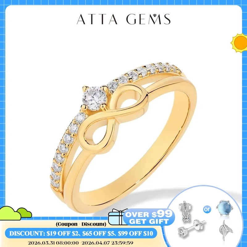 

ATTAGEMS Yellow Gold Plated D Color Moissanite Diamond Rings for Women S925 Silver Love Link Engagement Wedding Festival Jewelry
