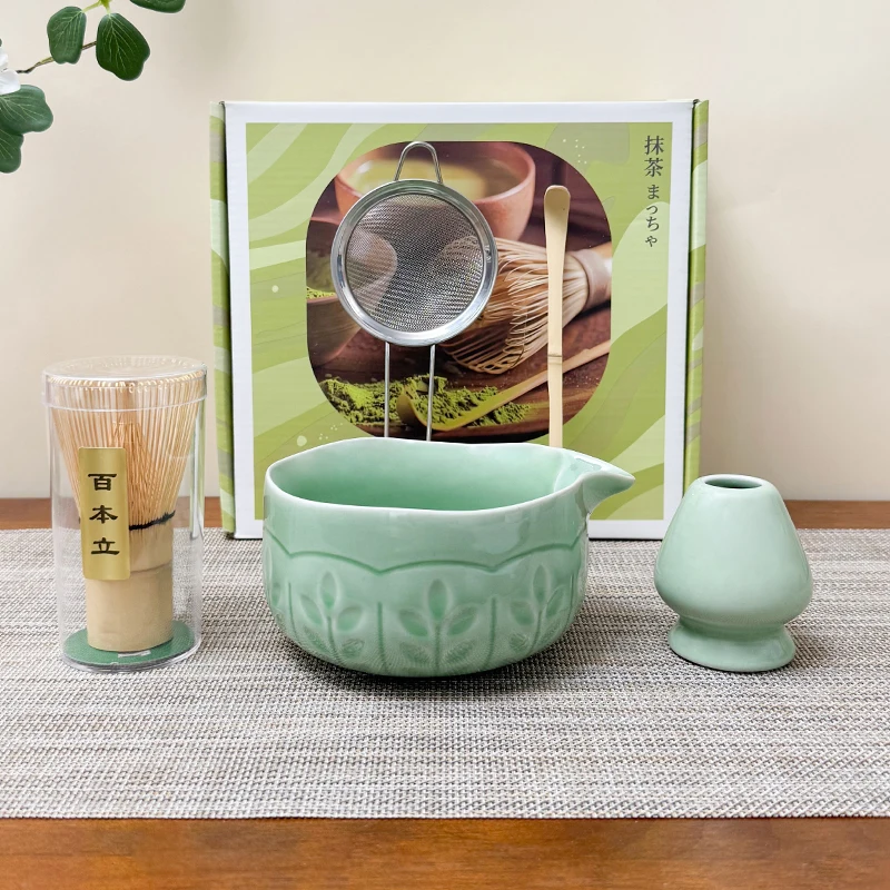 

Matcha Tea Set Matcha Set Matcha Kit 5 Pcs Matcha Whisk Set with Handcrafted Ru Ware Bowl Bamboo Whisk Brush Ceremonial Japanese