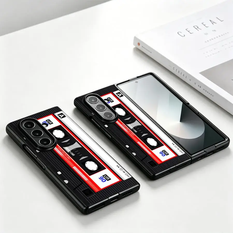 Retro Stripe Cassette Phone Cover Case for Samsung Galaxy Z Fold 8 Ultra ZFold5 ZFold4 ZFold3 ZFold7 ZFold6 Z Fold 7 6 5 4 3