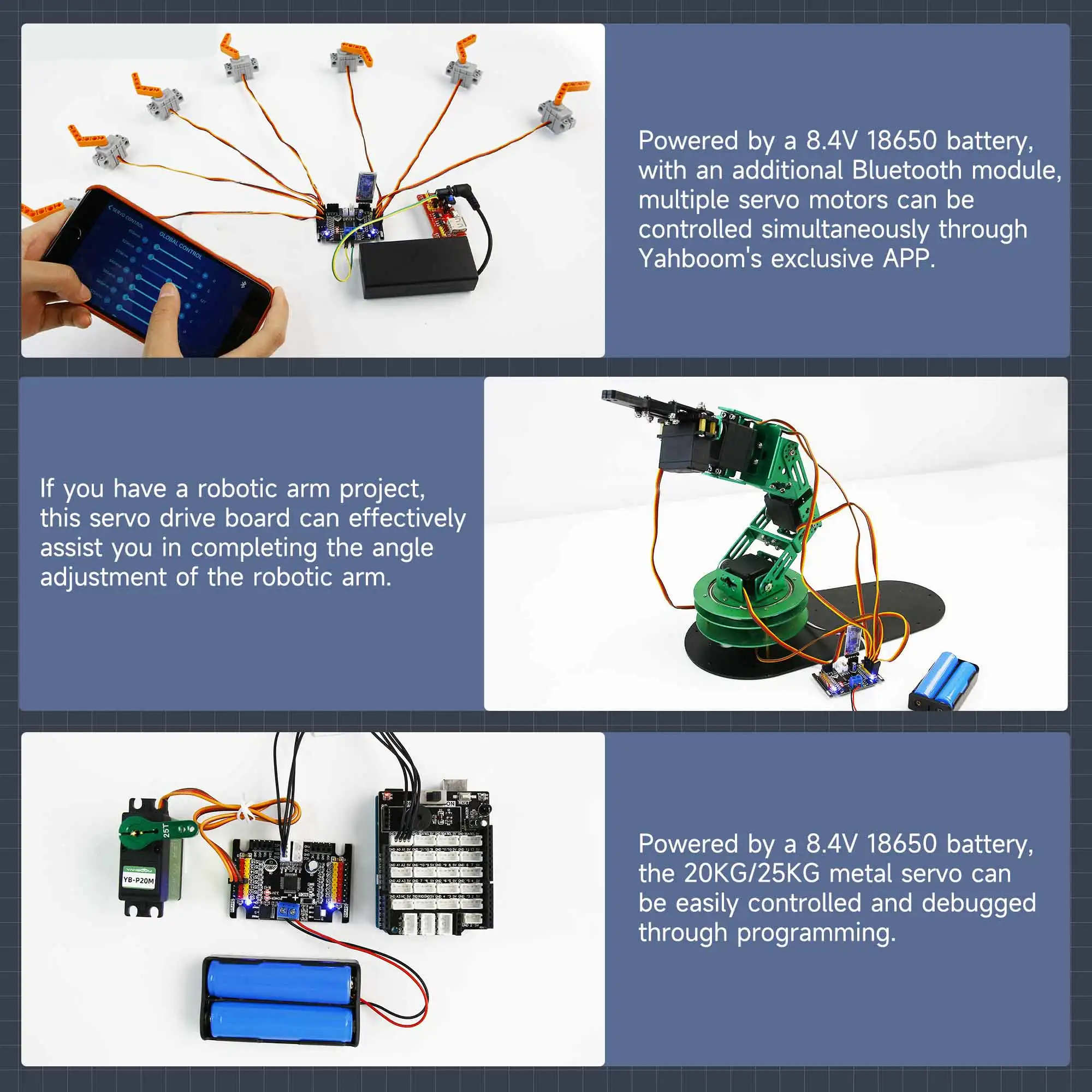 16-channel PWM Servo Debugging Board Driver Module IIC Interface Support Bluetooth APP Control For DIY Robotic Arm RC Car Kit