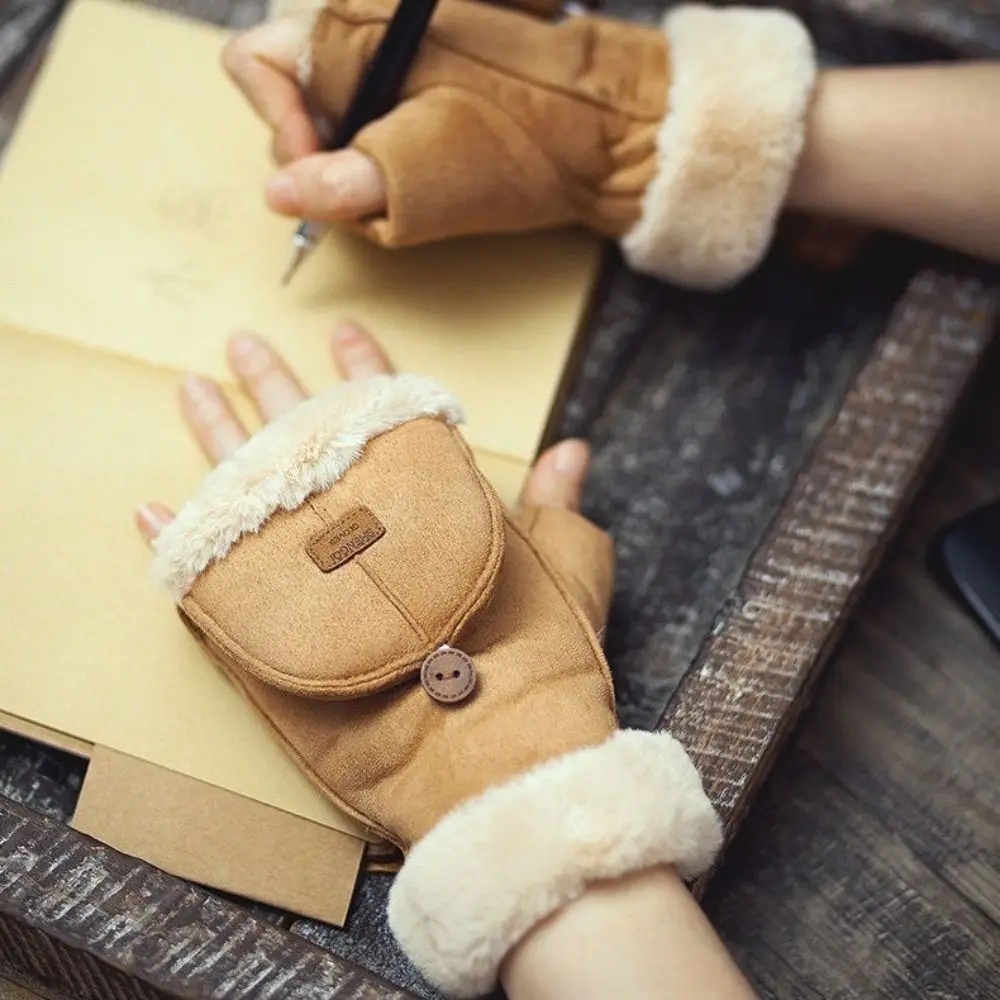 Modne grube rękawiczki z półpalcami utrzymują ciepło zimowe rękawiczki z ekranem dotykowym Pluszowe rękawiczki z klapką Kolarstwo