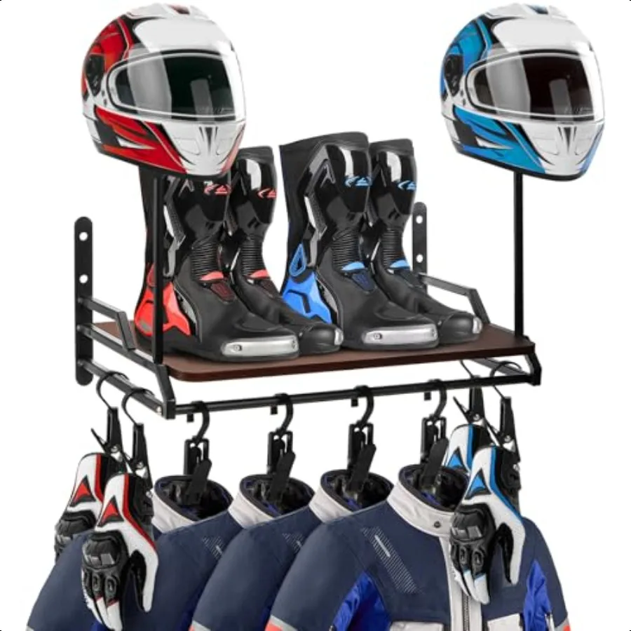 

Настенное крепление для шлема, сверхмощный держатель для мотоциклетного снаряжения, органайзер для шлема, подставка с деревянной доской, 8 крючков, компактная подвеска для хранения