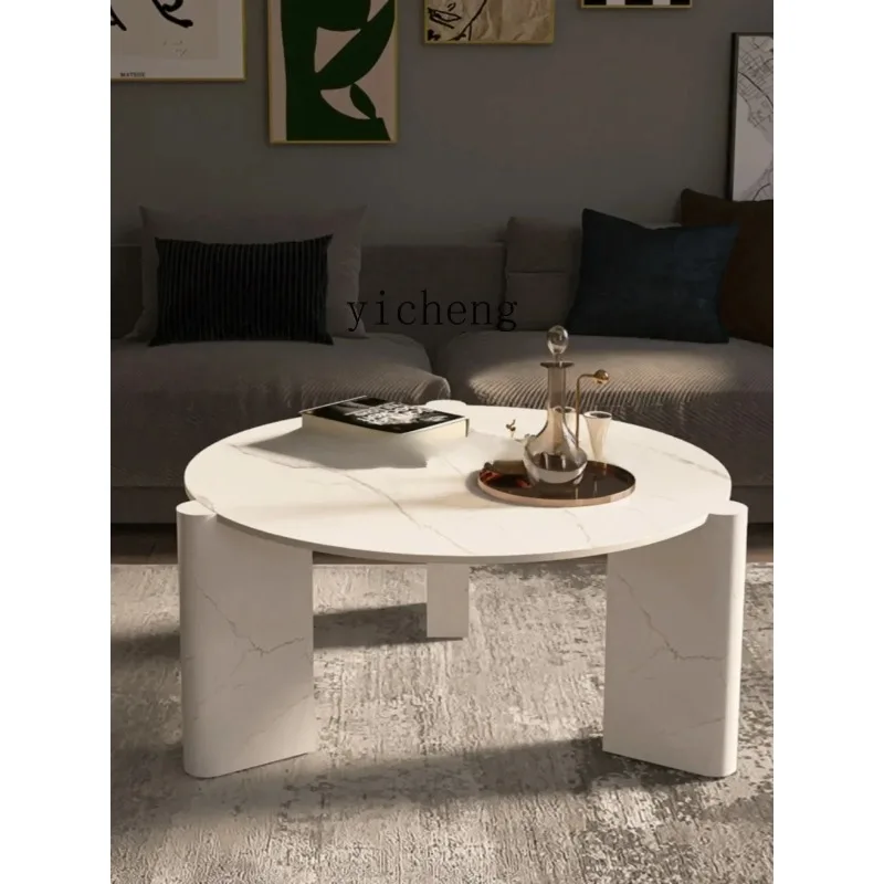 CJ-29  Modern Italian Simple Rock Slab Coffee Table Baking Paint High And Low Combination Round Size Special-shaped Light Luxury