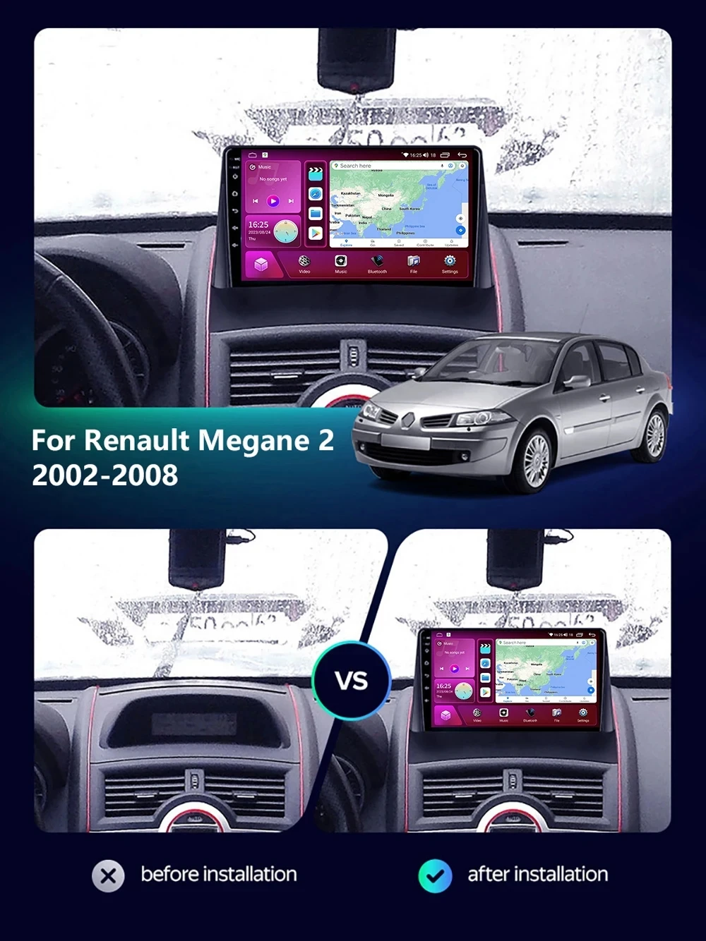 Android14 Carplay Car Radio For Renault Megane 2 2002 2003 2004 2005 - 2009 Navigation GPS Multimedia Player WiFi Stereo Auto BT