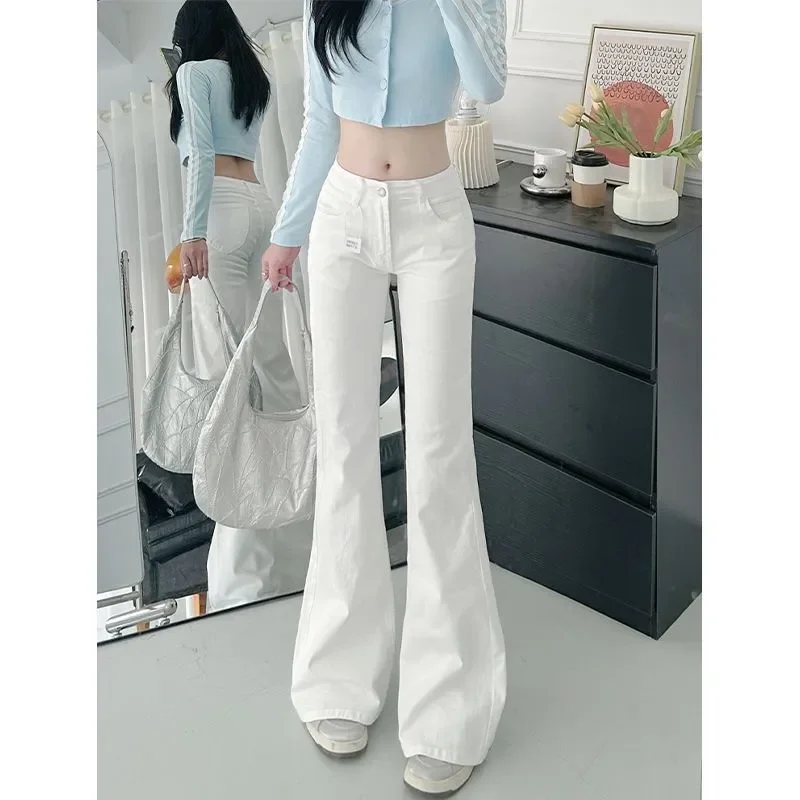

Plus Size White Flared Wide Leg Jeans Spring Autumn American Style Low Waist Relaxed Drape Pants