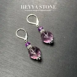 HEYYA STONE MM Natural Amethyst Drop Earrings Simple Classic 925 Sterling Silver Gemstone Jewelry