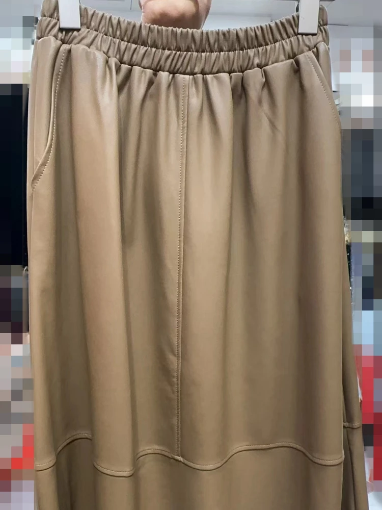 Matakawa A-line PU Skirts Women Autumn Winter Korean Fashion Chic Vintage Faldas Mujer Office Lady Elegant Simple Long Skirt