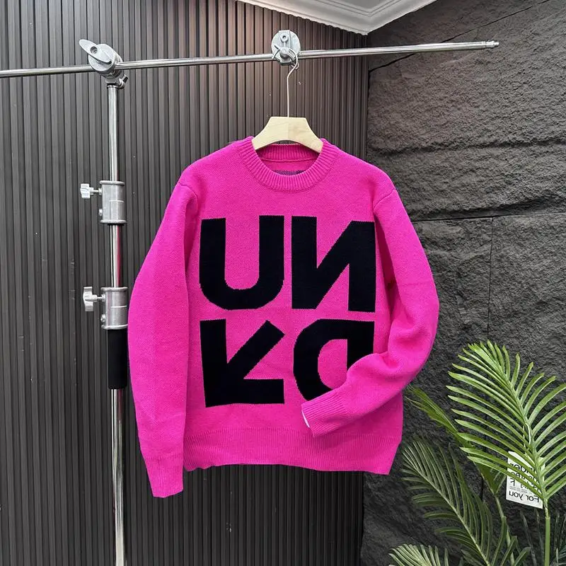 

Мужской свитер свободного кроя с длинными рукавами, вязаный, модный, повседневный, с круглым вырезом, с буквенным принтом, удобный, осенне-зимний