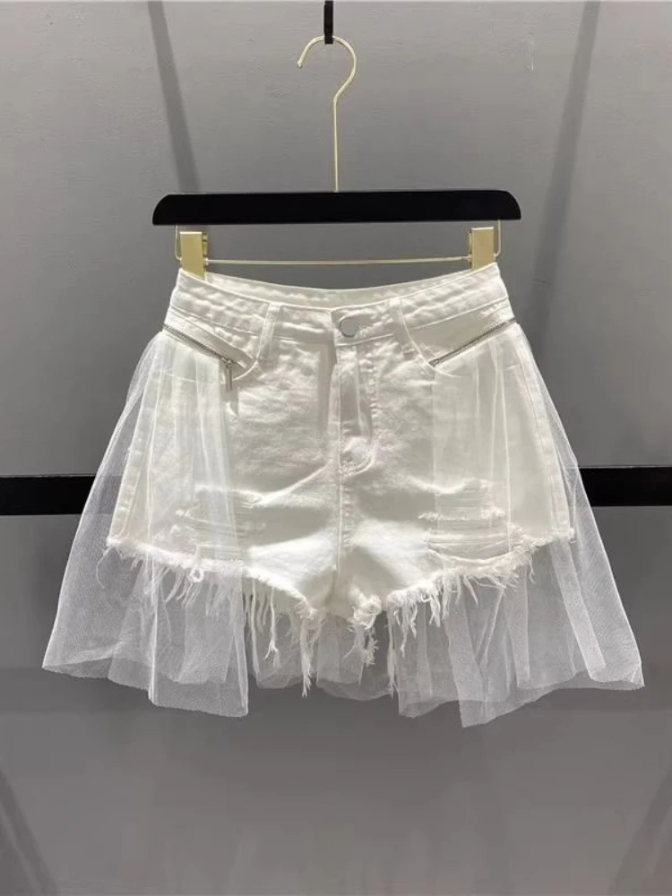 Patchwork Shorts Women Denim Solid High Waist Wide Leg Spring Simple Korean Style Slim All-match Design Girls Leisure Streetwear