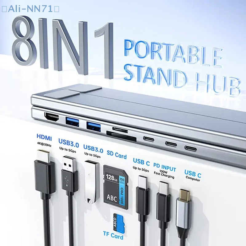 

【NN71】8-in-1 USB-C Laptop Stand With Docking Station Universal USB C Dock Tablet Stand Foldable Type-C Hubs Adapter Plug Play