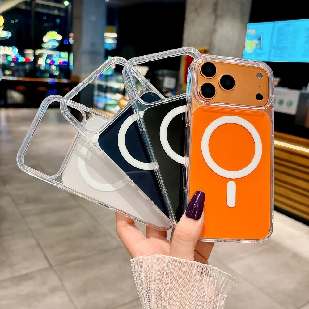 حافظة شحن لاسلكية مغناطيسية رسمية لهاتف آيفون 17 برو ماكس 17 برو 17 غطاء صلب للحماية من الصدمات من الأكريليك الهوائي