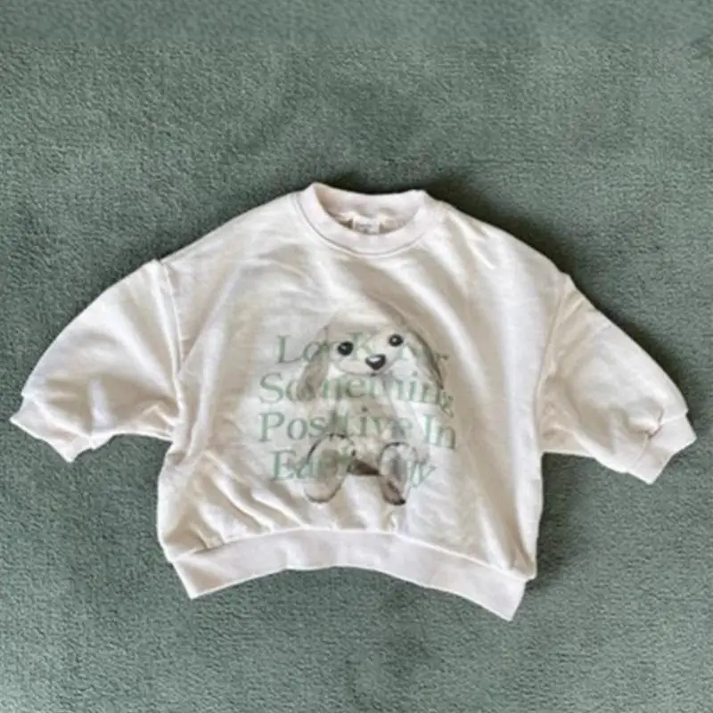 

2025 Spring New Baby Long Sleeve Sweatshirt Cartoon Print Boys Girls Simple Casual Pullover Tops Toddler Loose Cotton Sweatshirt