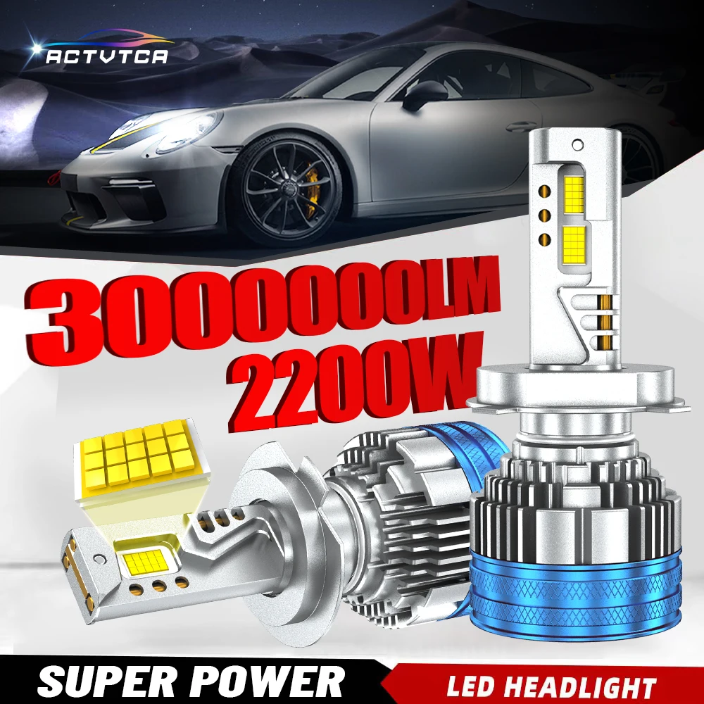 ACTVTCA 2Pcs Car Headlight H4 H7 LED H11 9005 9006 H1 Auto Bulbs 2200W 3000000LM Light Lamp 6000K 12V Led Headlight Bulbs