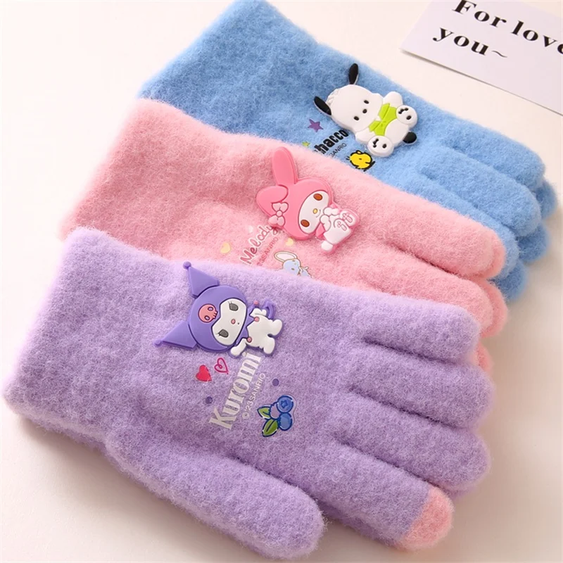 Gants en peluche Sanurgente Cartoon Kuromi My Melody pour adultes et enfants, gants Cold-Verde, écran tactile, cadeaux chauds, Kawaii, hiver