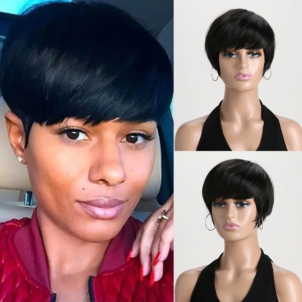 

Synthetic Short Straight Wig HD Lace Glueless Pre Plucked Bleached Knots Natural Hairline Women Hair Replacement