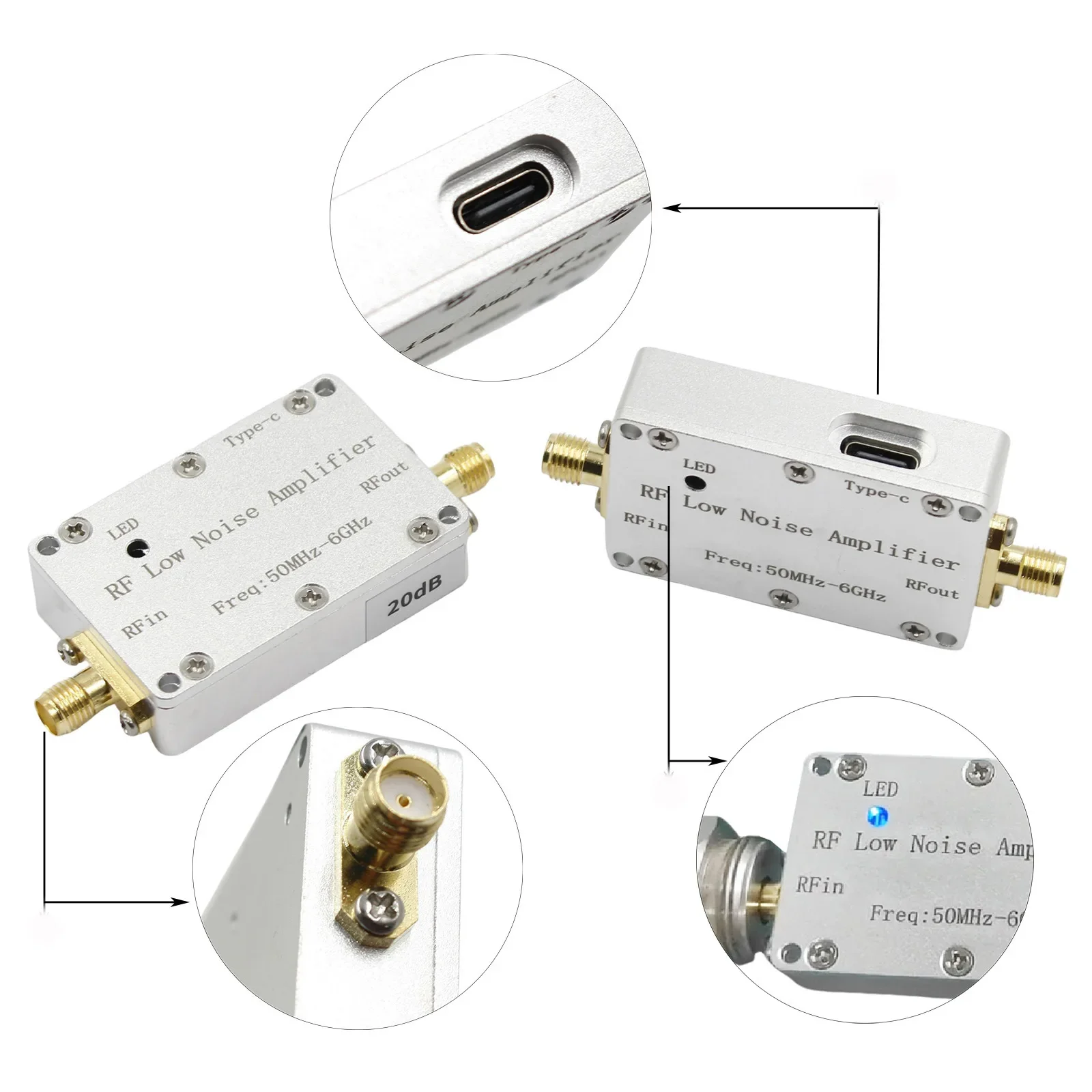 50M-6GHz RF Low Noise Amplifier 20dB 30dB High Gain Pre-LNA Signal Receiving Amplifier